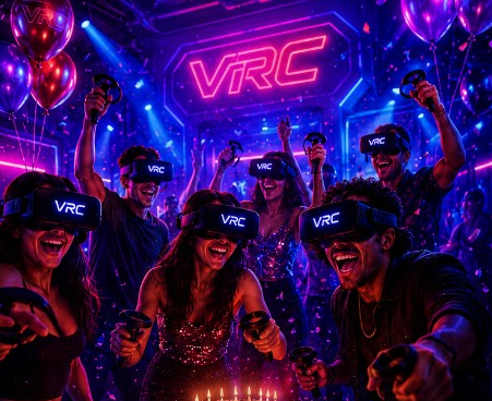 Gruppo in festa con visori VR VRC