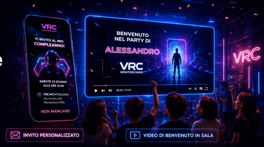 Invito digitale su smartphone e video di benvenuto personalizzato proiettato in sala VRC