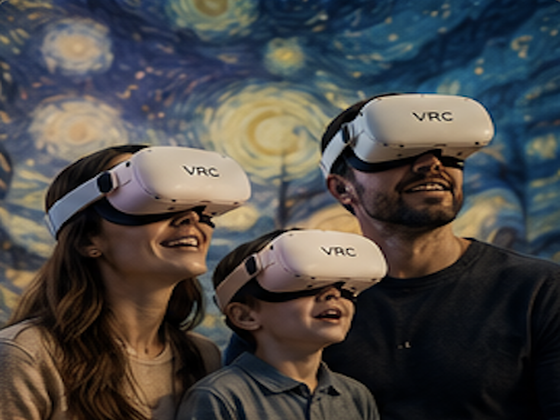 Famiglia con visori VR davanti a La Notte Stellata