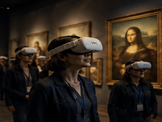 Gruppo culturale con visori VR in una galleria d'arte