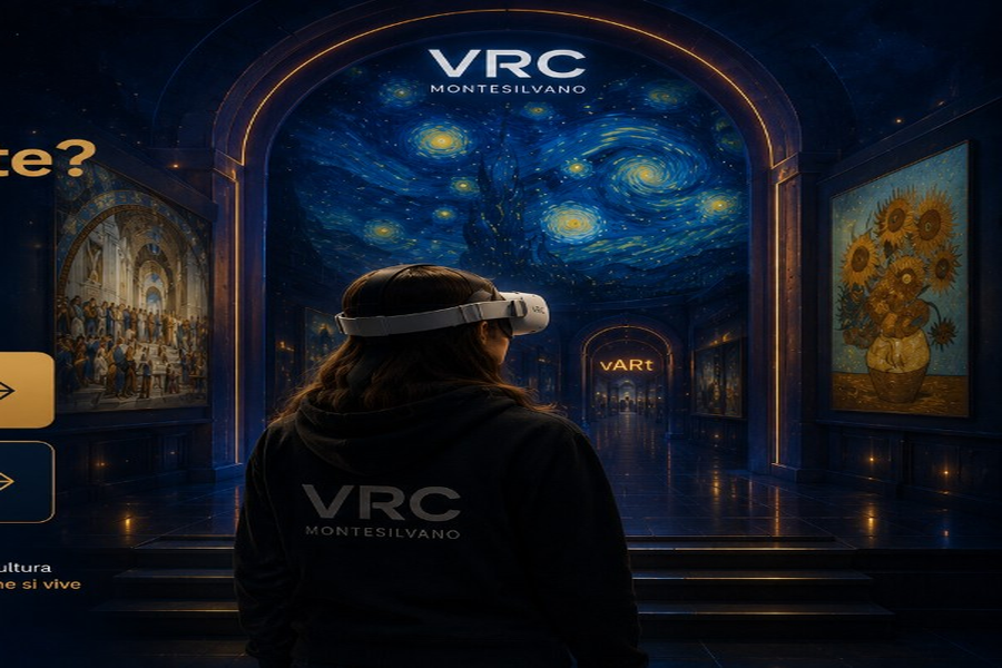 Visitatore con visore VR nel portale vArt tra i capolavori