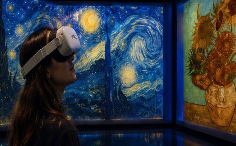 Visitatore con visore VR immerso in La Notte Stellata