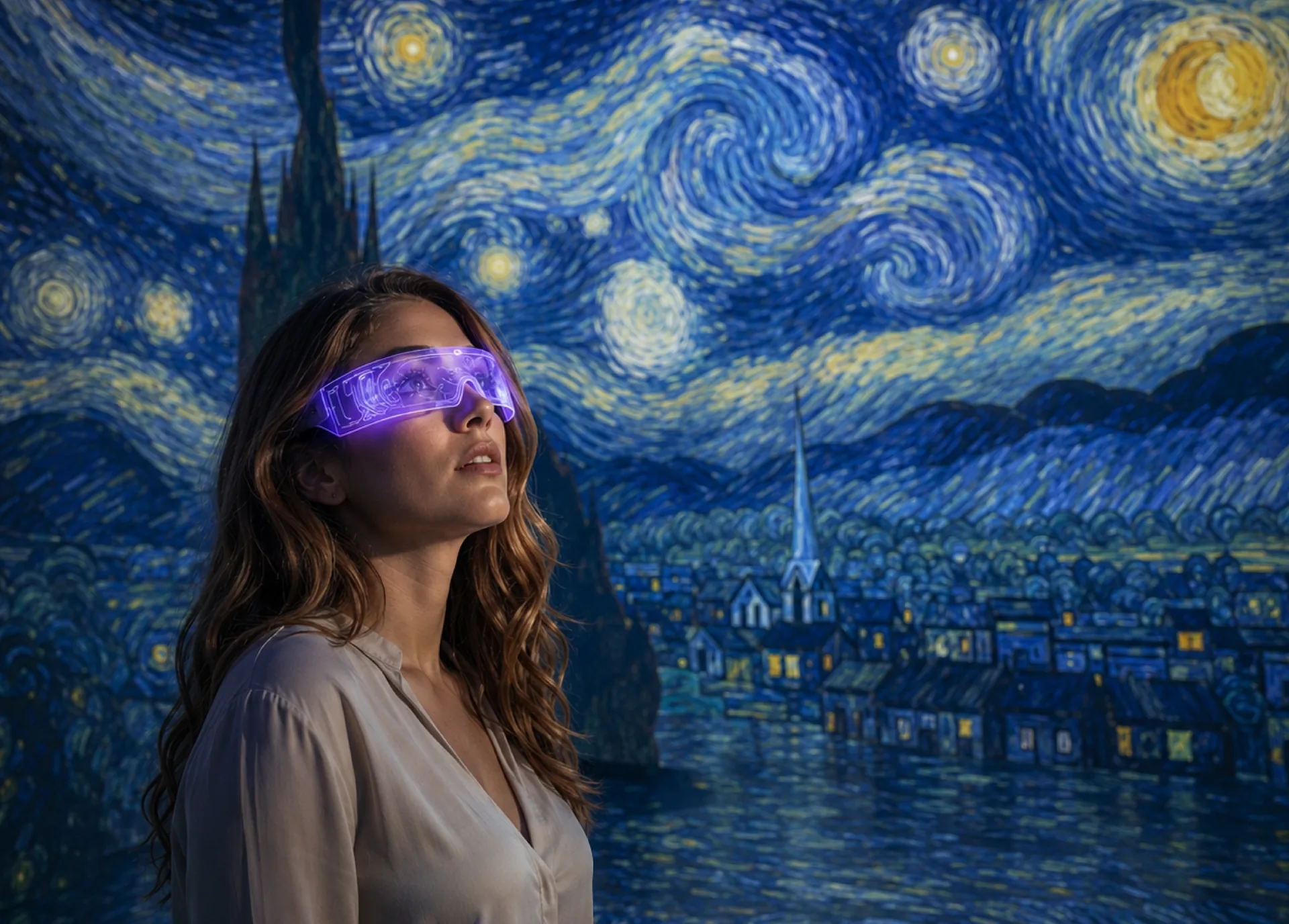 Visitatrice immersa in La Notte Stellata